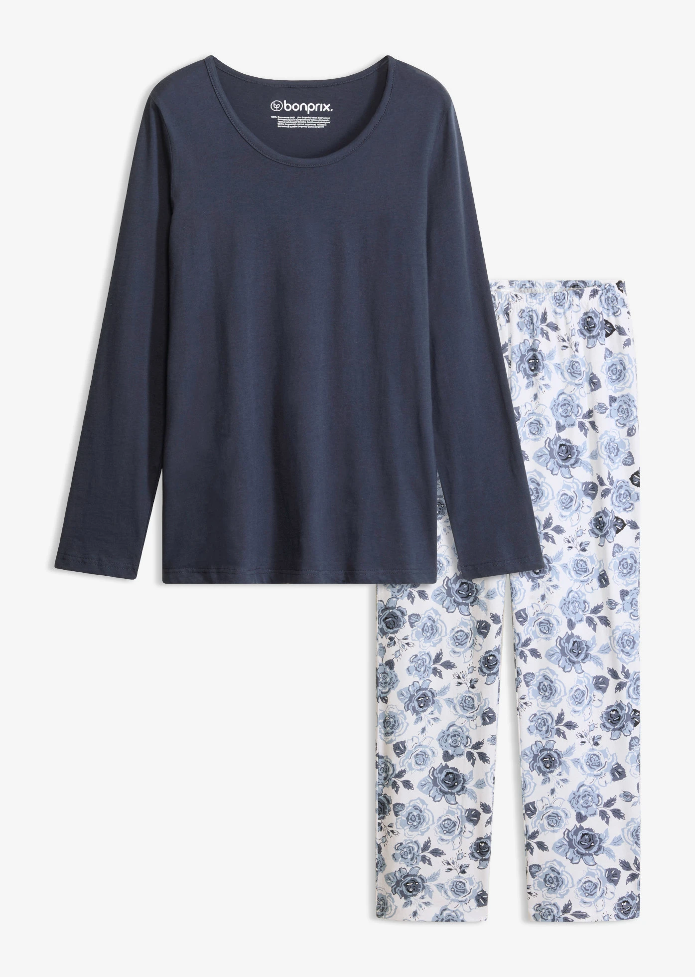 Pyjama van puur biologisch katoen • intens blauw/wit met print • bonprix online shop