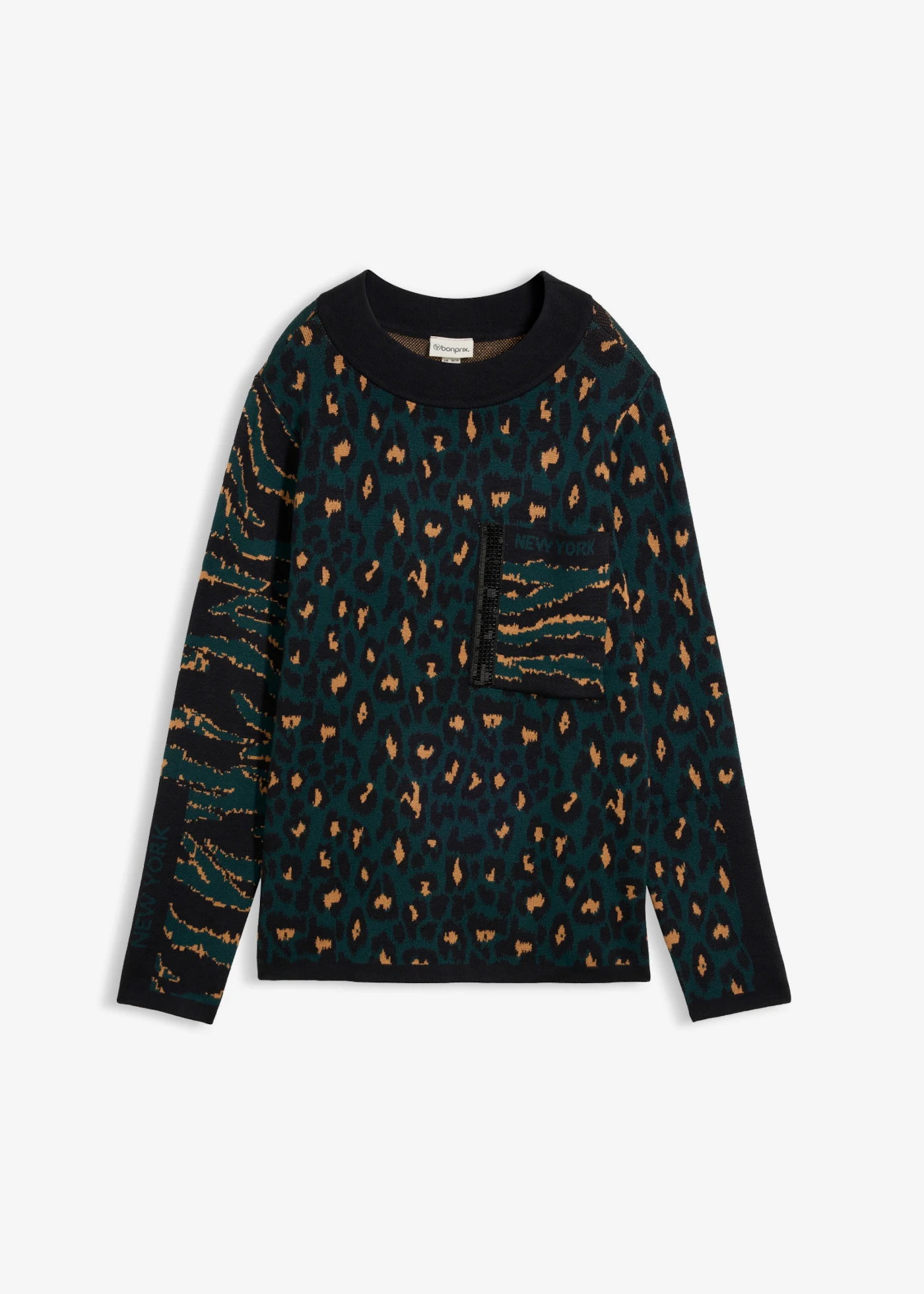 Pletený pulóver s leopardím dizajnom • tmavozelená leopard • obchod bonprix