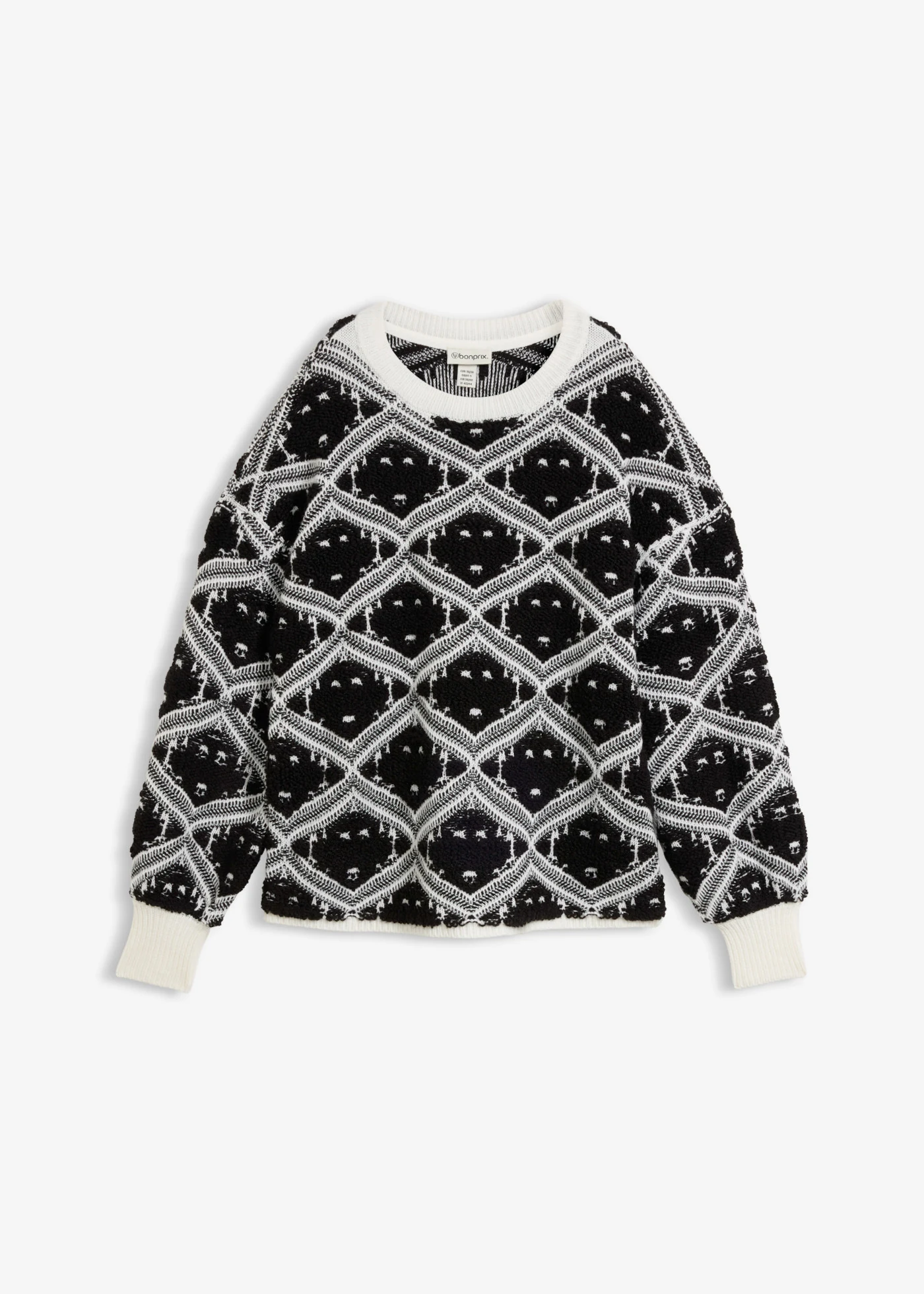 Pull en maille boxy • noir-écru • Boutique bonprix