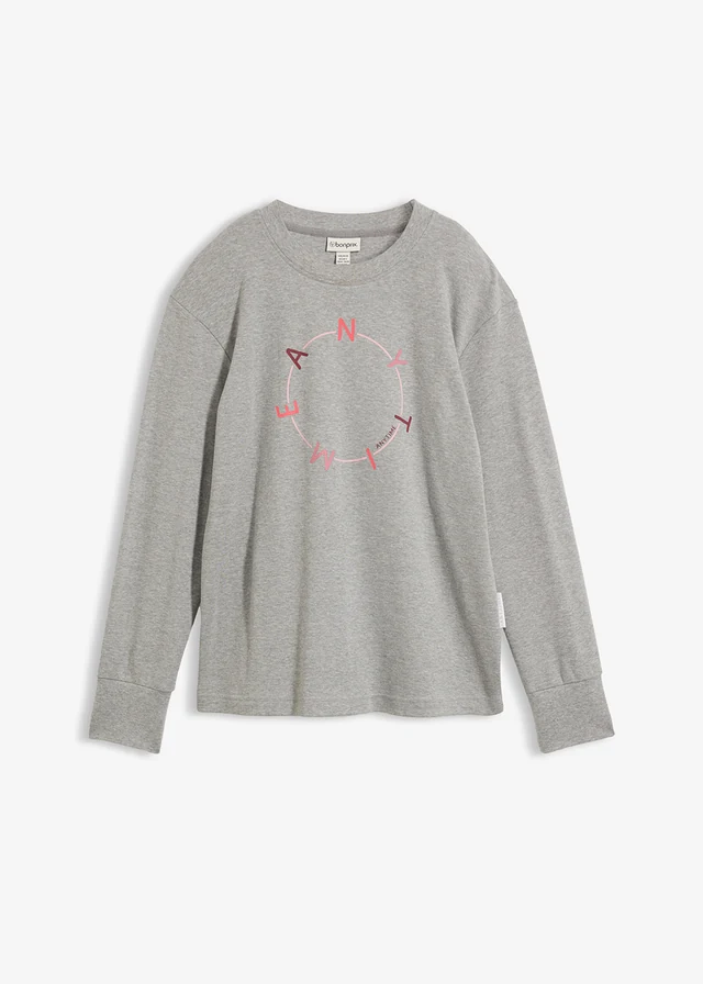 Longsleeve met zwaar katoen, Kleur: lichtgrijs gemêleerd-oudroze-soft bessen-esdoornrood-rood met print