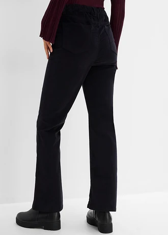 Spodnie sztruksowe z mieszanki bawełny, o kroju bootcut • czarny • sklep bonprix