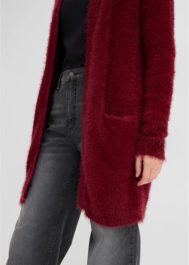 Lang gebreid vest in fluffy look • esdoornrood • bonprix online shop
