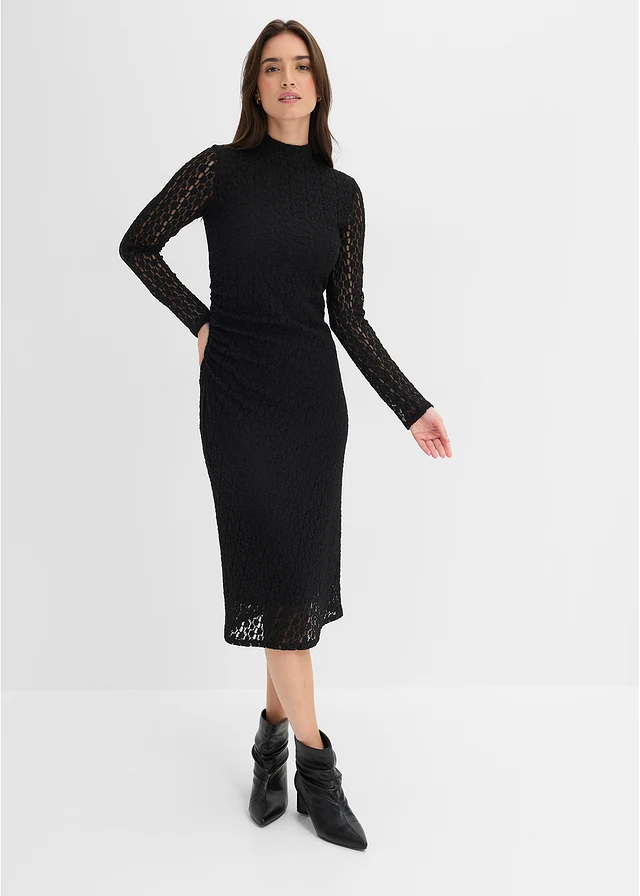 Robe en jersey en dentelle ajourée • noir • Boutique bonprix