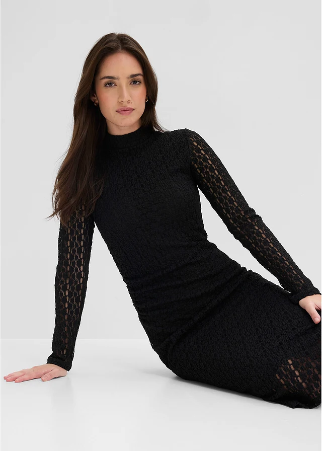 Robe en jersey à col montant • noir • Boutique bonprix