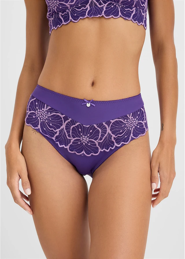 Maxislip met tweekleurig kant • paars • bonprix online shop