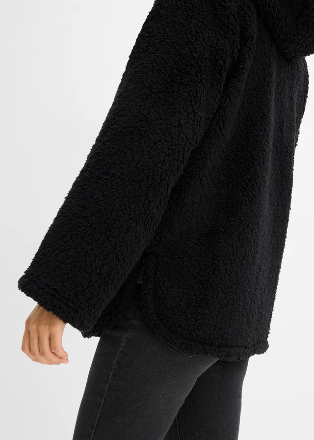 Teddy fleecevest in A-lijn met zijsplitten • zwart • bonprix online shop