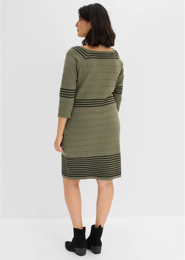 Rochie tricotată din amestec moale cu viscoză, culoare: oliv-negru dungat