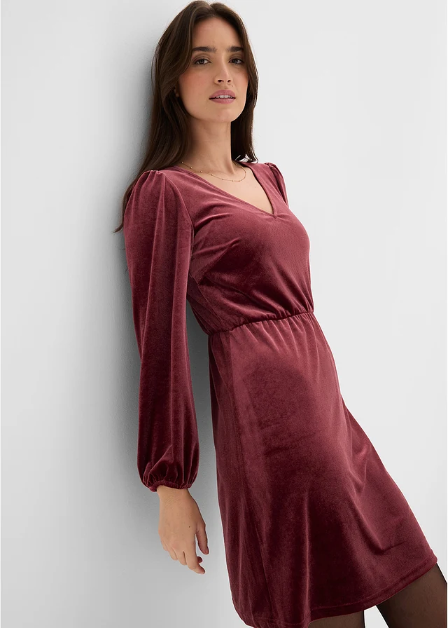 Jersey jurk van zacht fluweel • esdoornrood • bonprix online shop