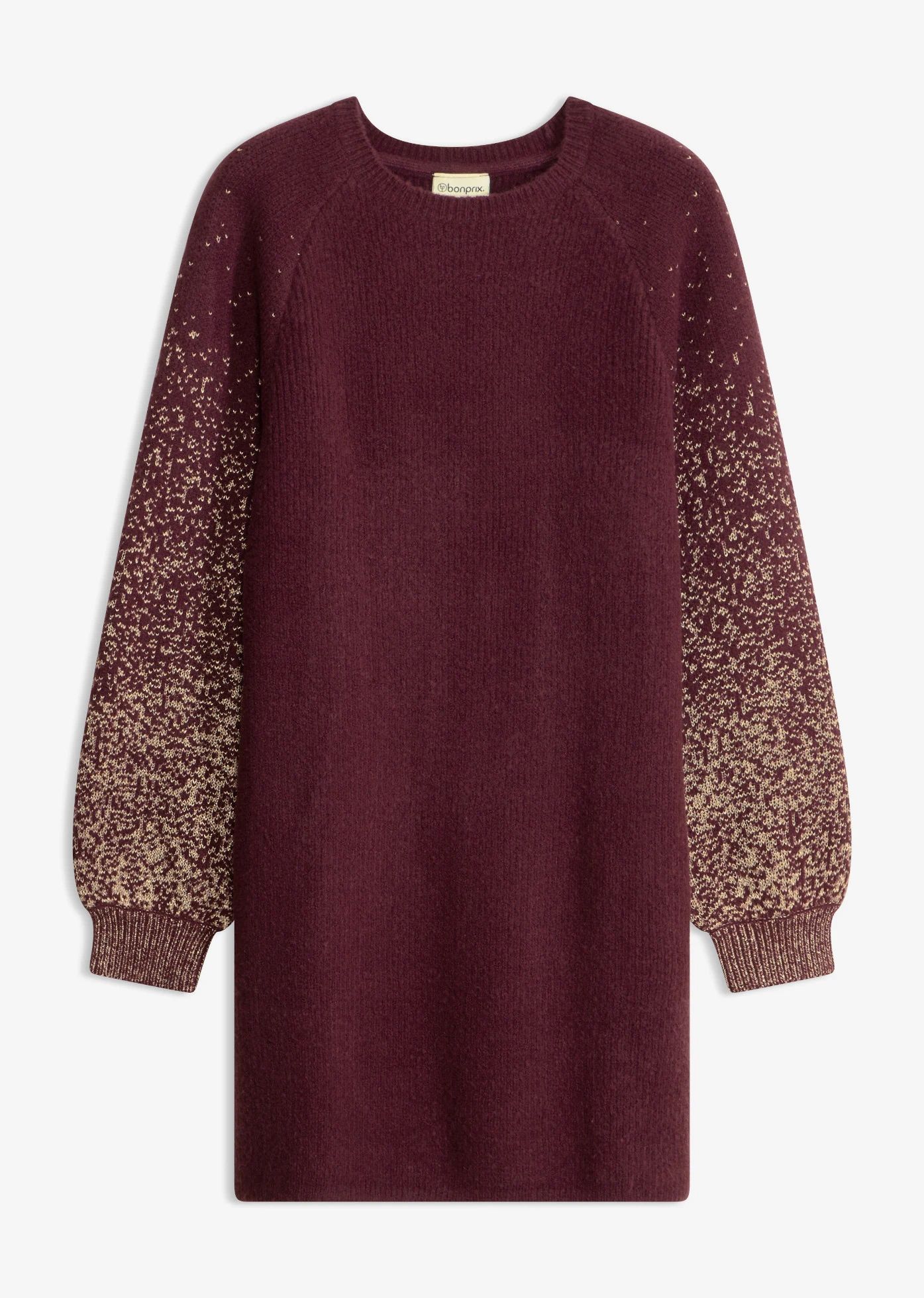Robe en maille, effet brillant • bordeaux/doré plus size • Boutique bonprix