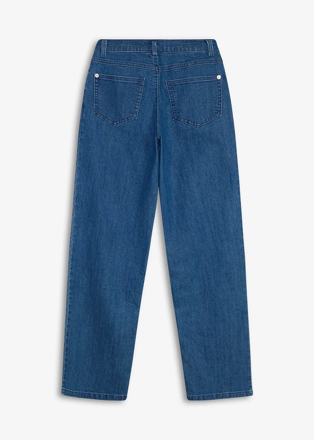 Jeansy wide leg ze średnim stanem, kolor: niebieski denim