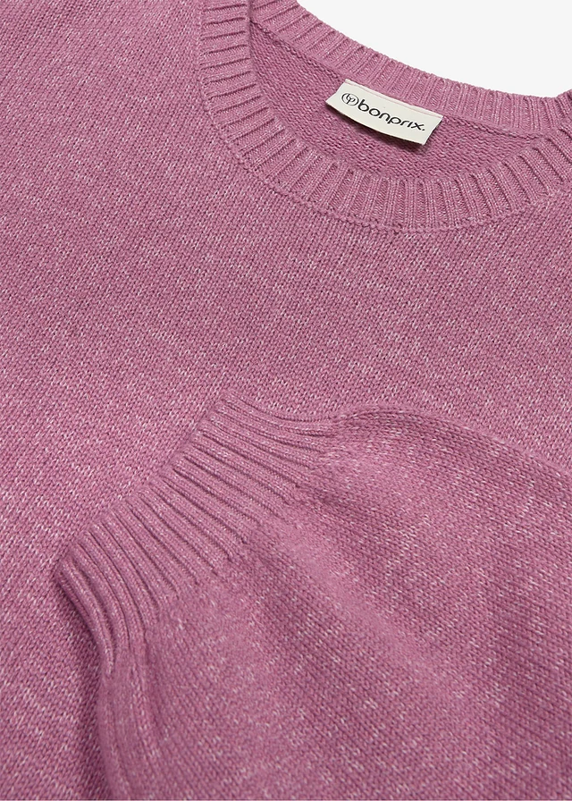 Sweter z grubej dzianiny z domieszką wełny • ciemny bez melanż • sklep bonprix