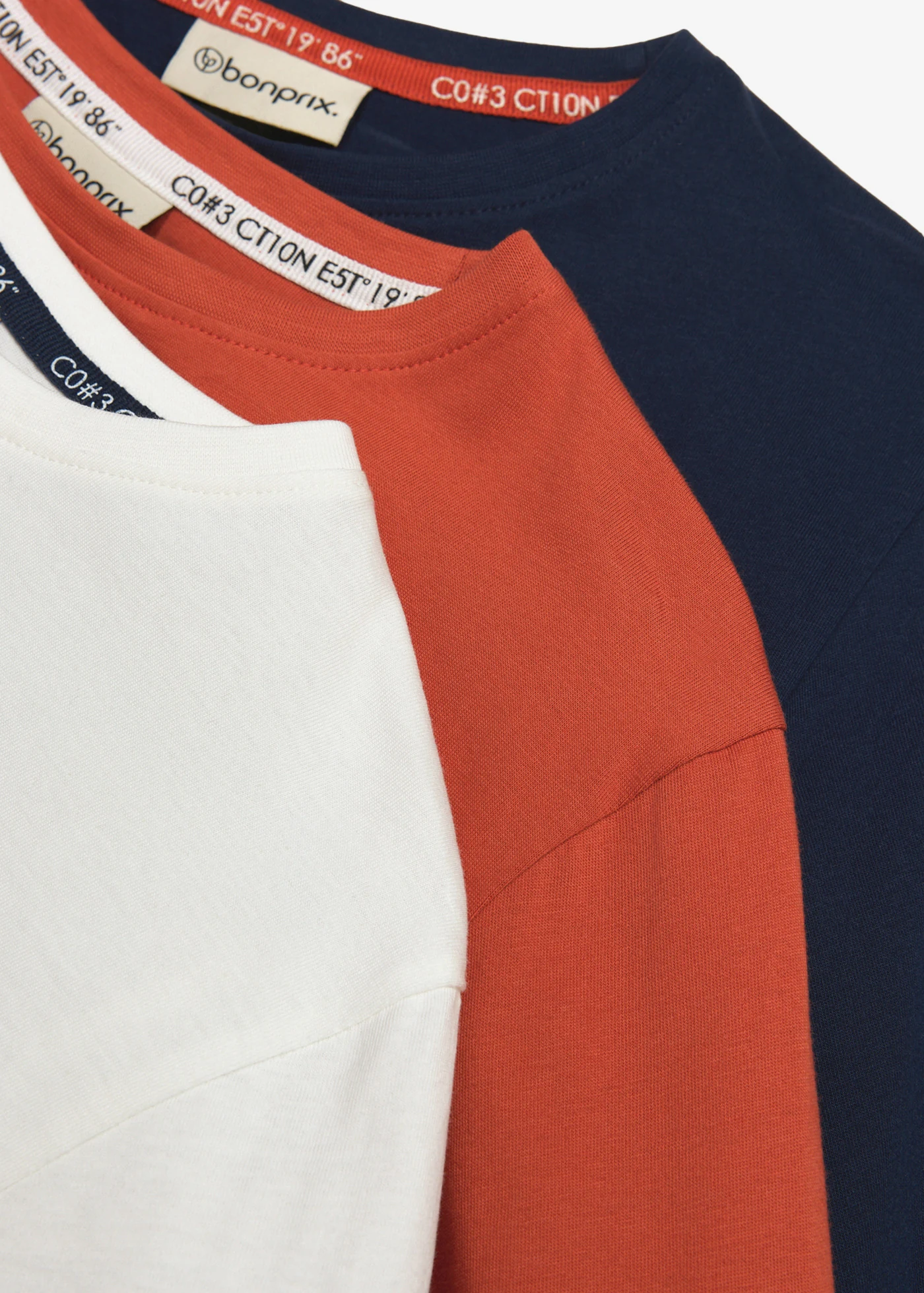 Longsleeve met biologisch katoen (set van 3) • donkerblauw+kwartsrood+wolwit • bonprix online shop