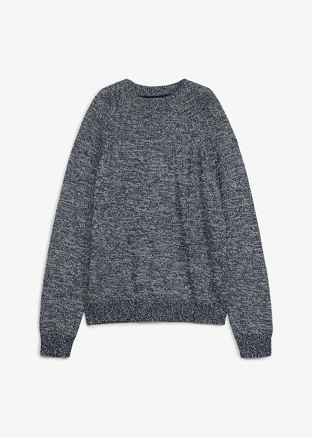Pulover tricotat cu ochiuri mari cu aspect melanj, culoare: bleumarin melanj