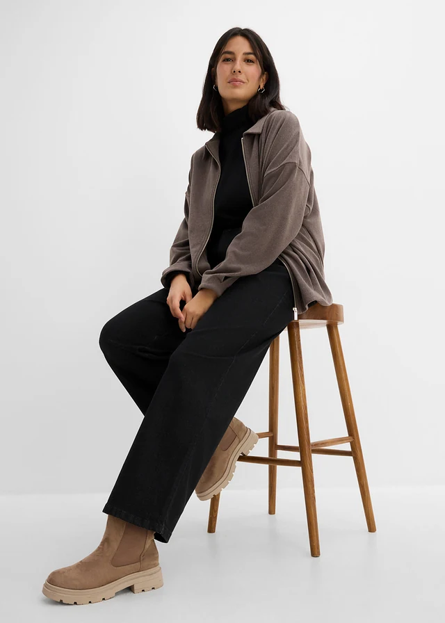 Wide leg jeans met studs, high waist • zwart denim ongewassen • bonprix online shop