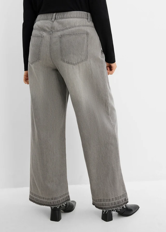 Wide leg jeans mid waist, comfort tailleband, Kleur: lichtgrijs denim used