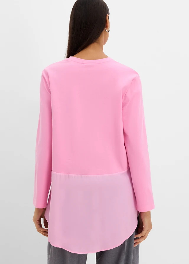 T-shirt manches longues bi-matière • rose • Boutique bonprix