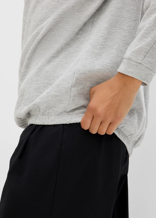 Bluza z rękawami nietoperzowymi, z mieszanki bawełny organicznej • jasnoszary melanż • sklep bonprix