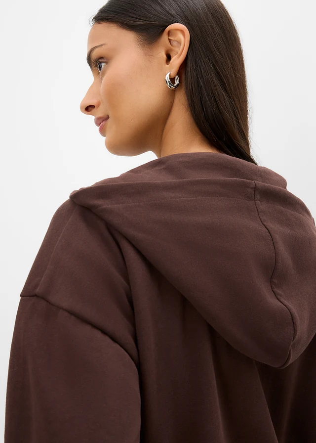 Propínací mikina s kapucí, ze směsi s organickou bavlnou • tmavě hnědá • bonprix obchod