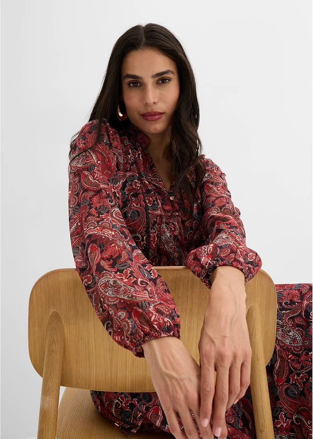 Chiffon jurk met paisley dessin • zwart/rood paisley • bonprix online shop