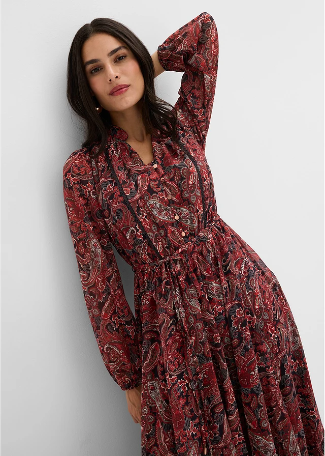 Robe en mousseline à imprimé paisley • noir-rouge paisley • Boutique bonprix