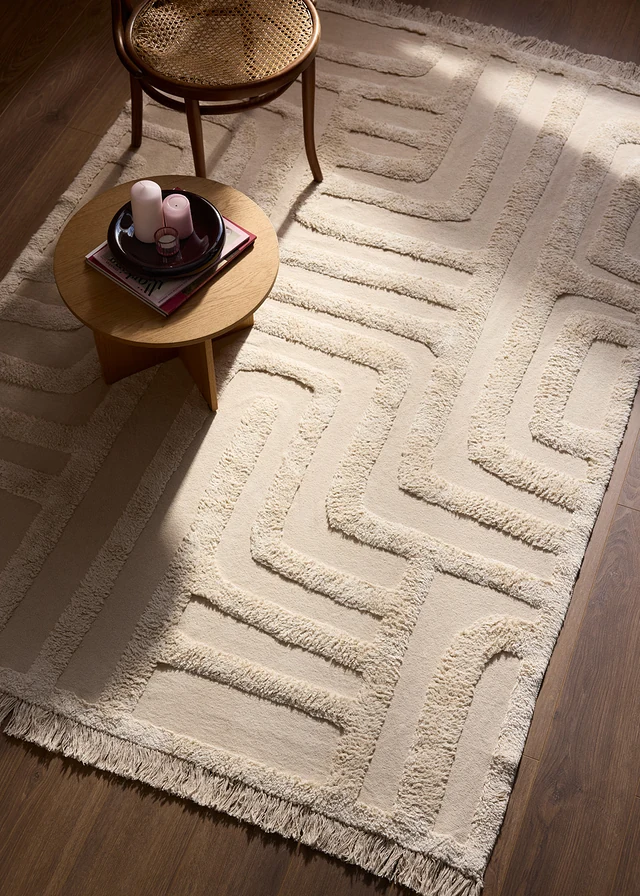 Kelim vloerkleed met hoog-laag structuur en franjes • beige • bonprix online shop