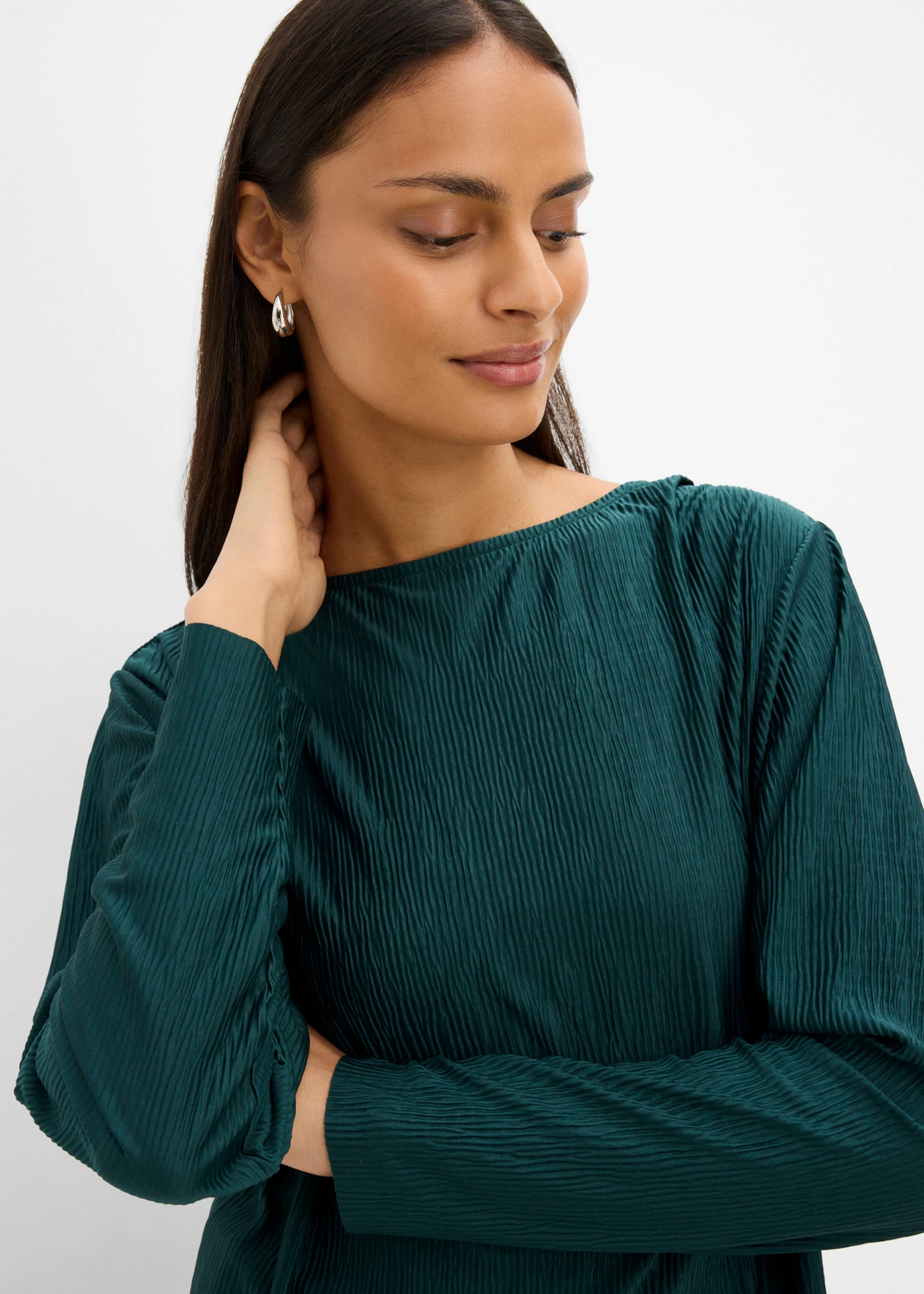 Bluză cu mâneci lungi cu efect texturat • verde profund • magazin bonprix