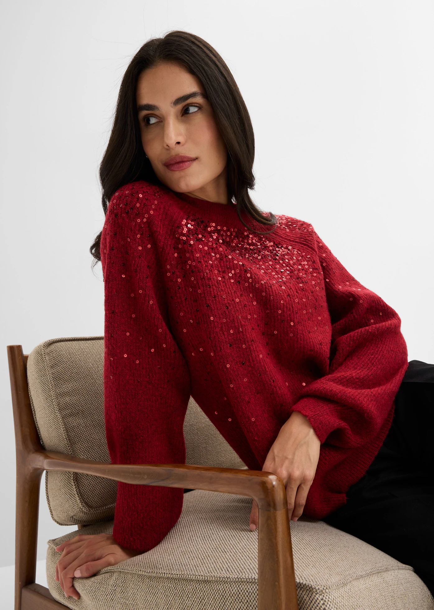 Trui met pailletten • wilde kers • bonprix online shop