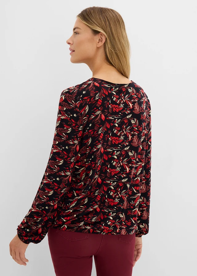 T-shirt en viscose fluide, Couleur: bleu foncé-toffee floral
