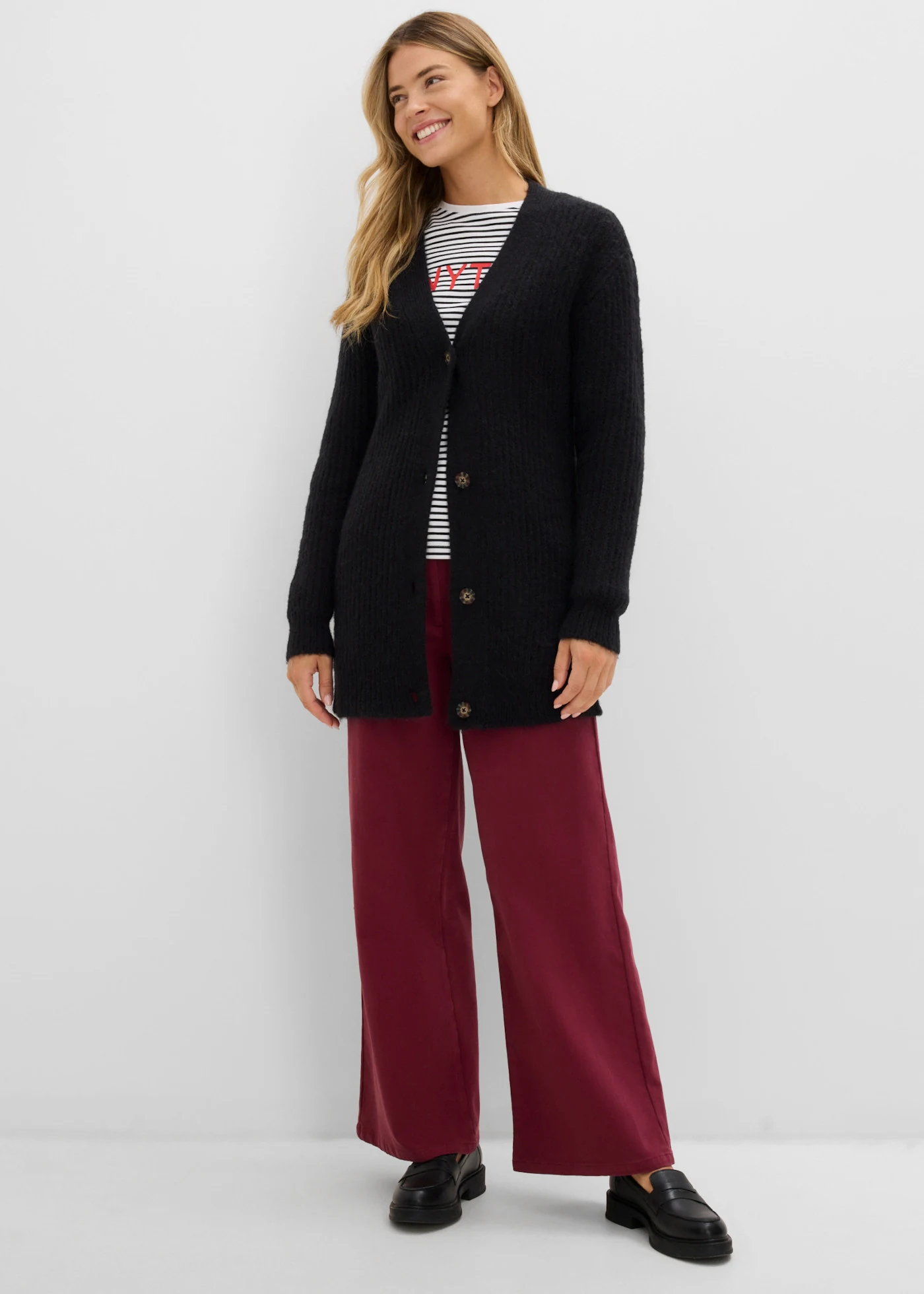 Gilet doux en grosse maille de laine mélangée • noir • Boutique bonprix