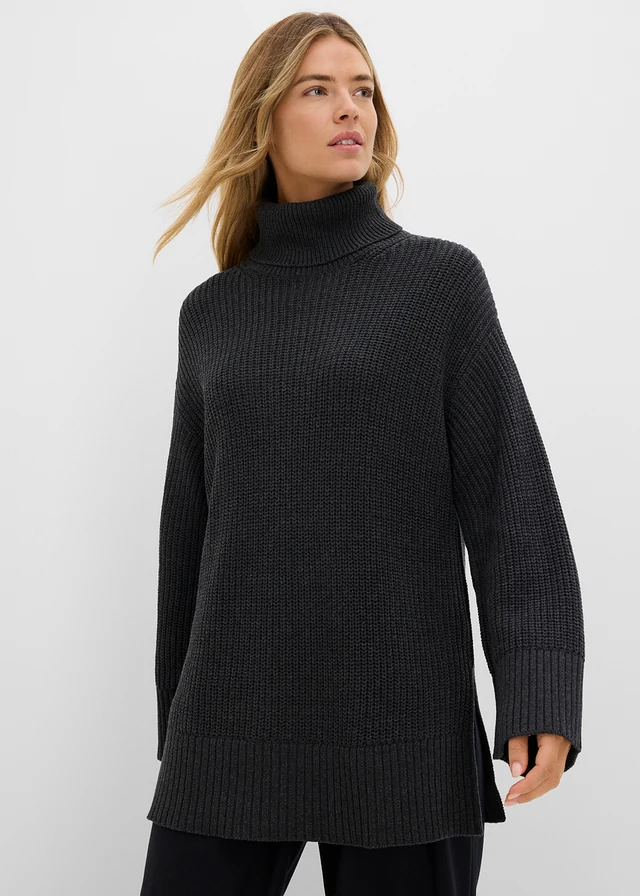 Pull oversize à col roulé • anthracite chiné • Boutique bonprix
