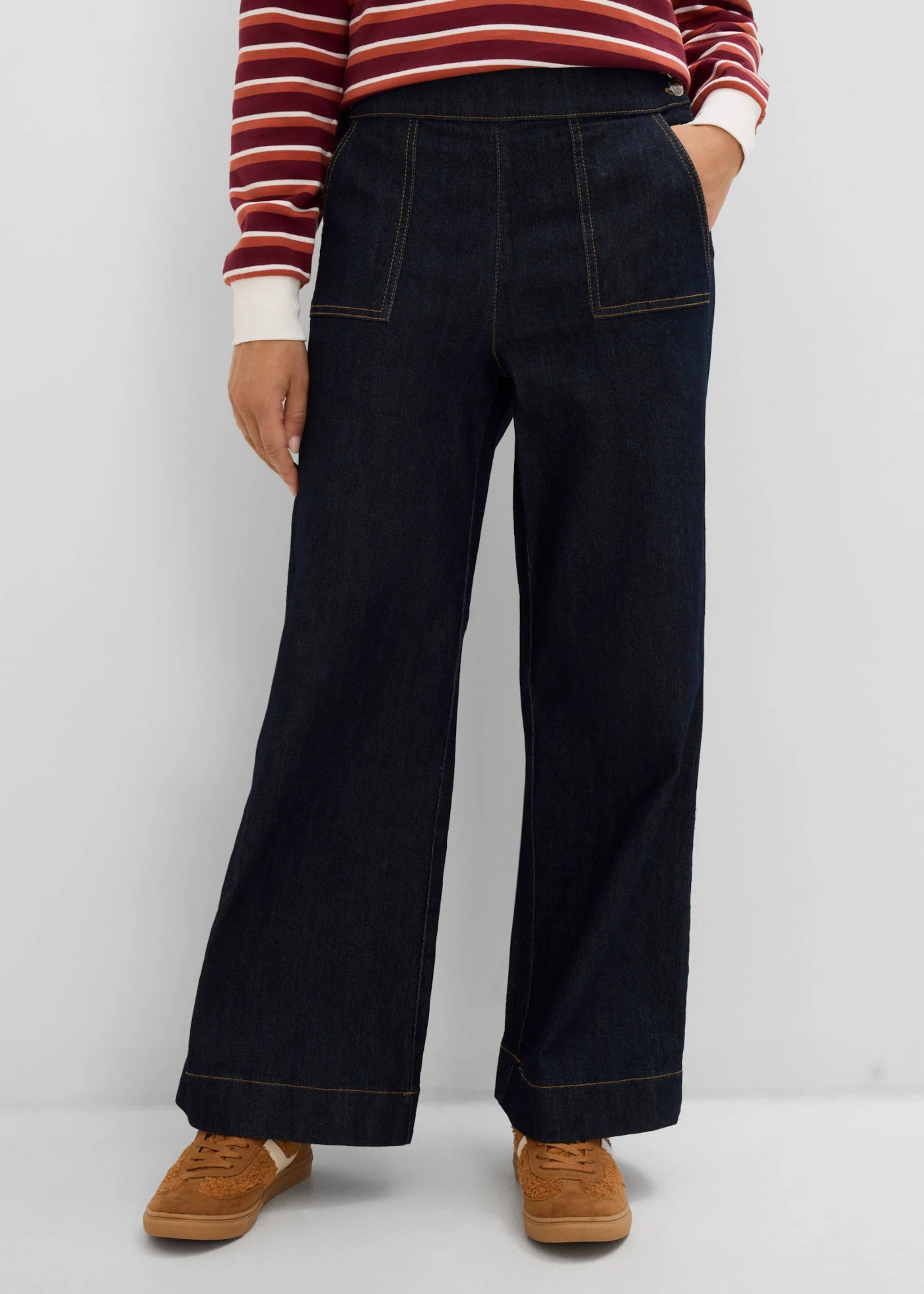 Jean Wide Leg, taille haute avec poches plaquées • bleu profond denim brut • Boutique bonprix