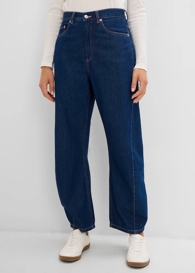 Džíny Barrel, High Waist • sytě modrý denim unwashed • bonprix obchod