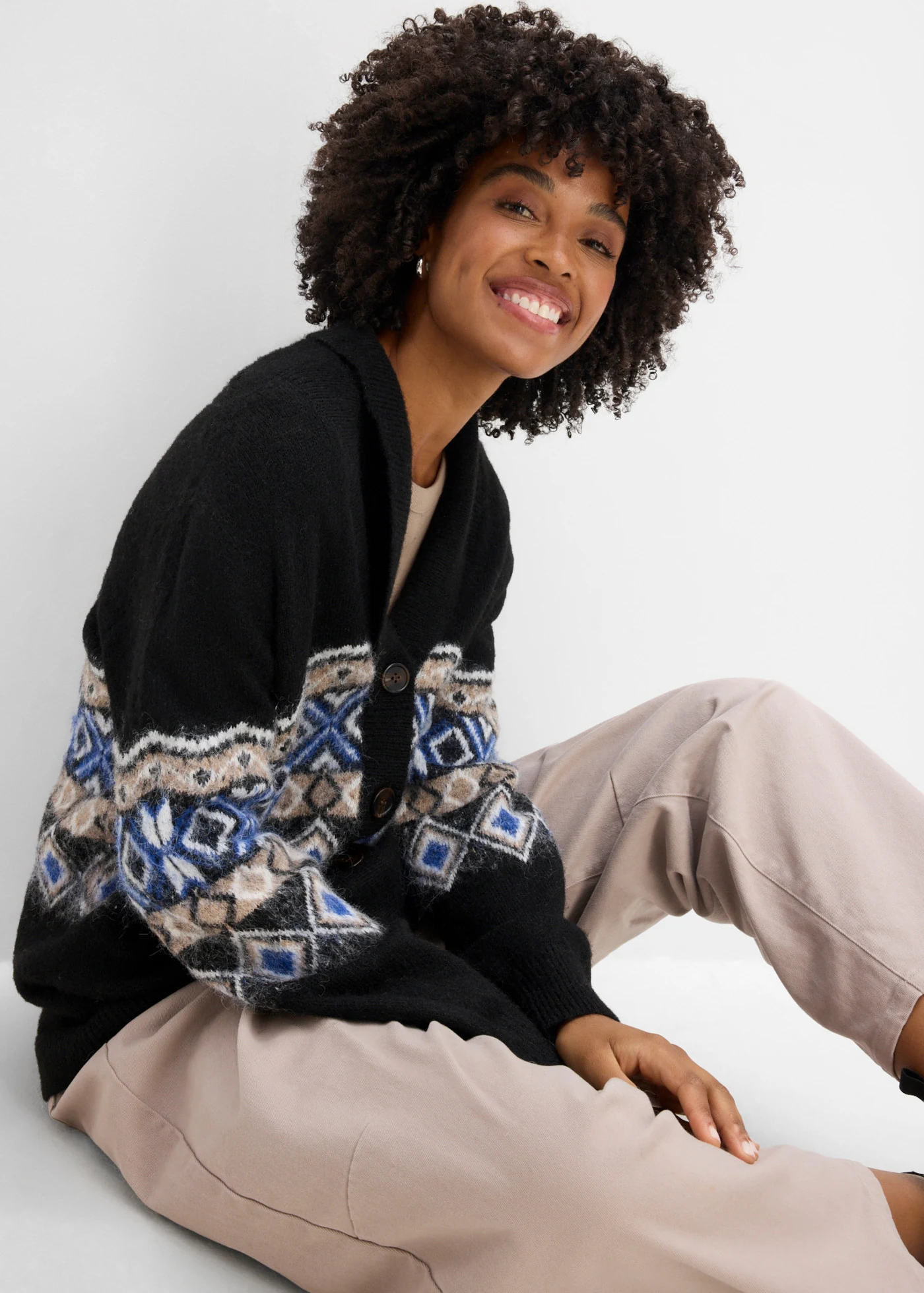 Gilet en maille • noir motif norvégien • Boutique bonprix