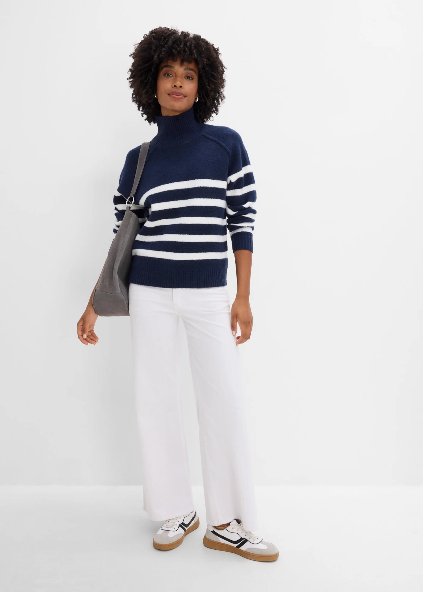 Gebreide trui met col • donkerblauw/wit gestreept • bonprix online shop