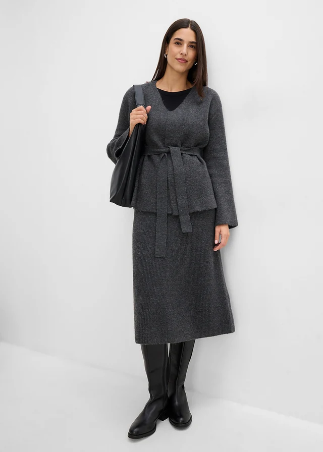 Vest met strikceintuur • antraciet gemêleerd • bonprix online shop