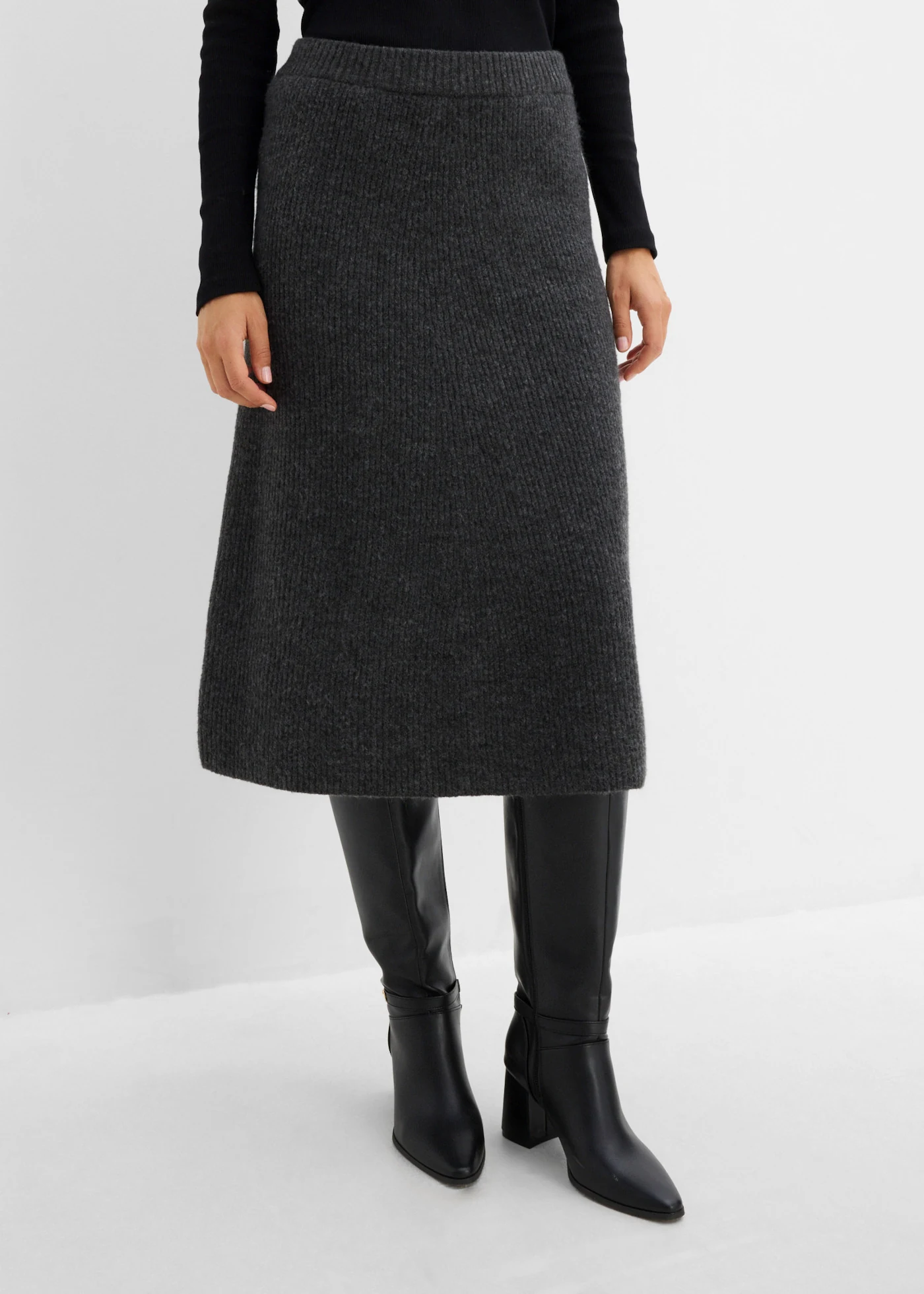 Gebreide midi rok • antraciet gemêleerd • bonprix online shop