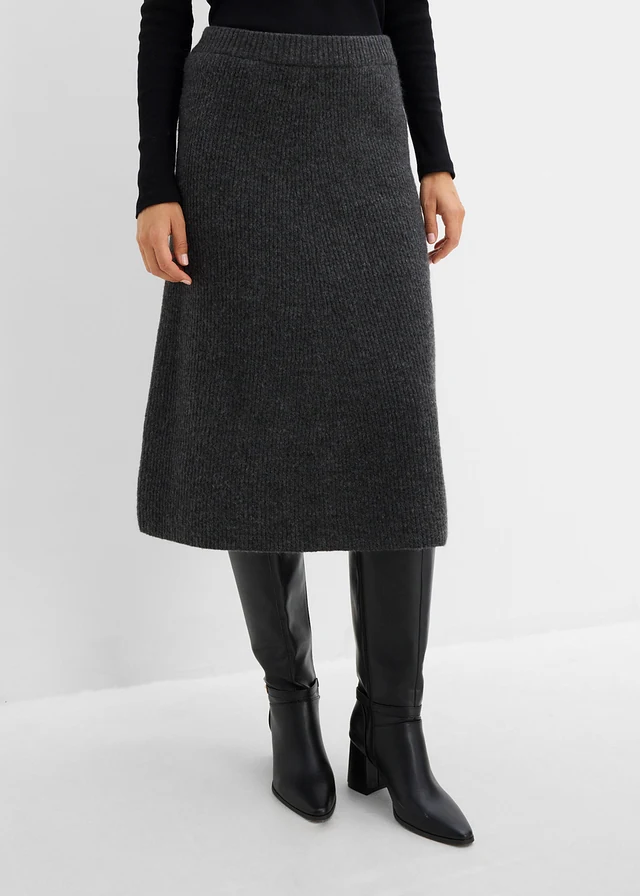 Gebreide midi rok • antraciet gemêleerd • bonprix online shop