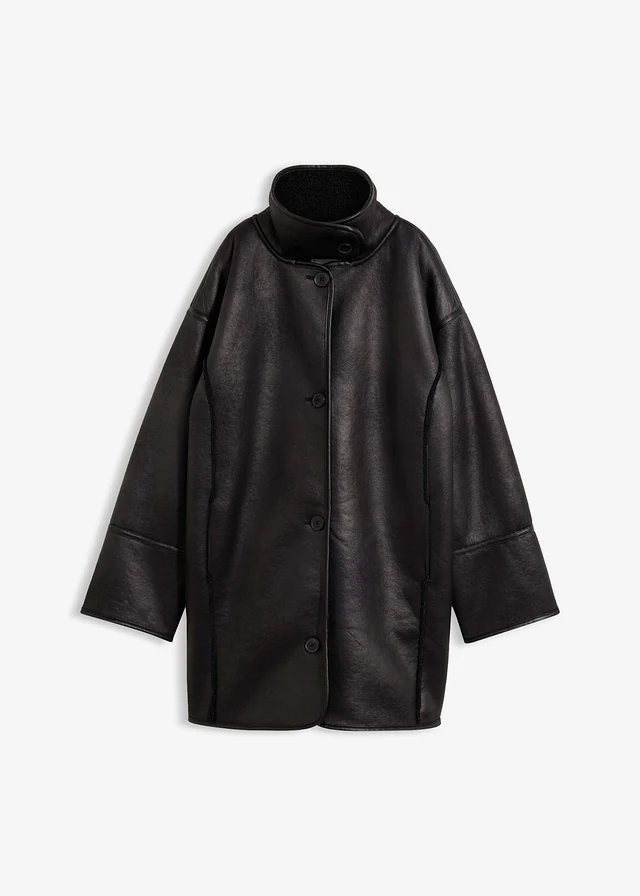 Manteau court oversize, doublé sherpa