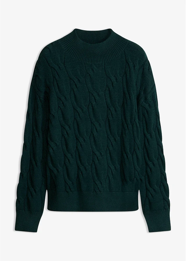 Sweter oversize z miękkiej mieszanki wiskozy, kolor: głęboki zielony