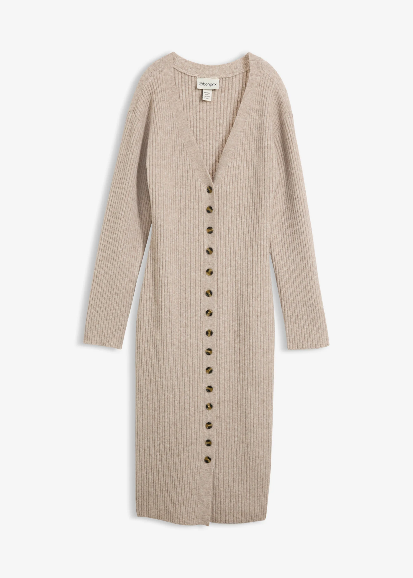 Robe midi en maille à boutons • beige galet chiné • Boutique bonprix