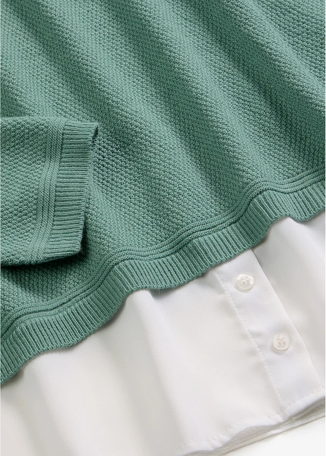 Fijngebreide trui met blouse-inzet • rooksalie/wit • bonprix online shop