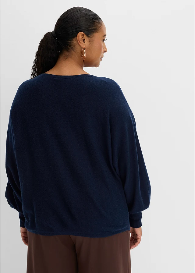 Trui met knopen, Kleur: donkerblauw gemêleerd