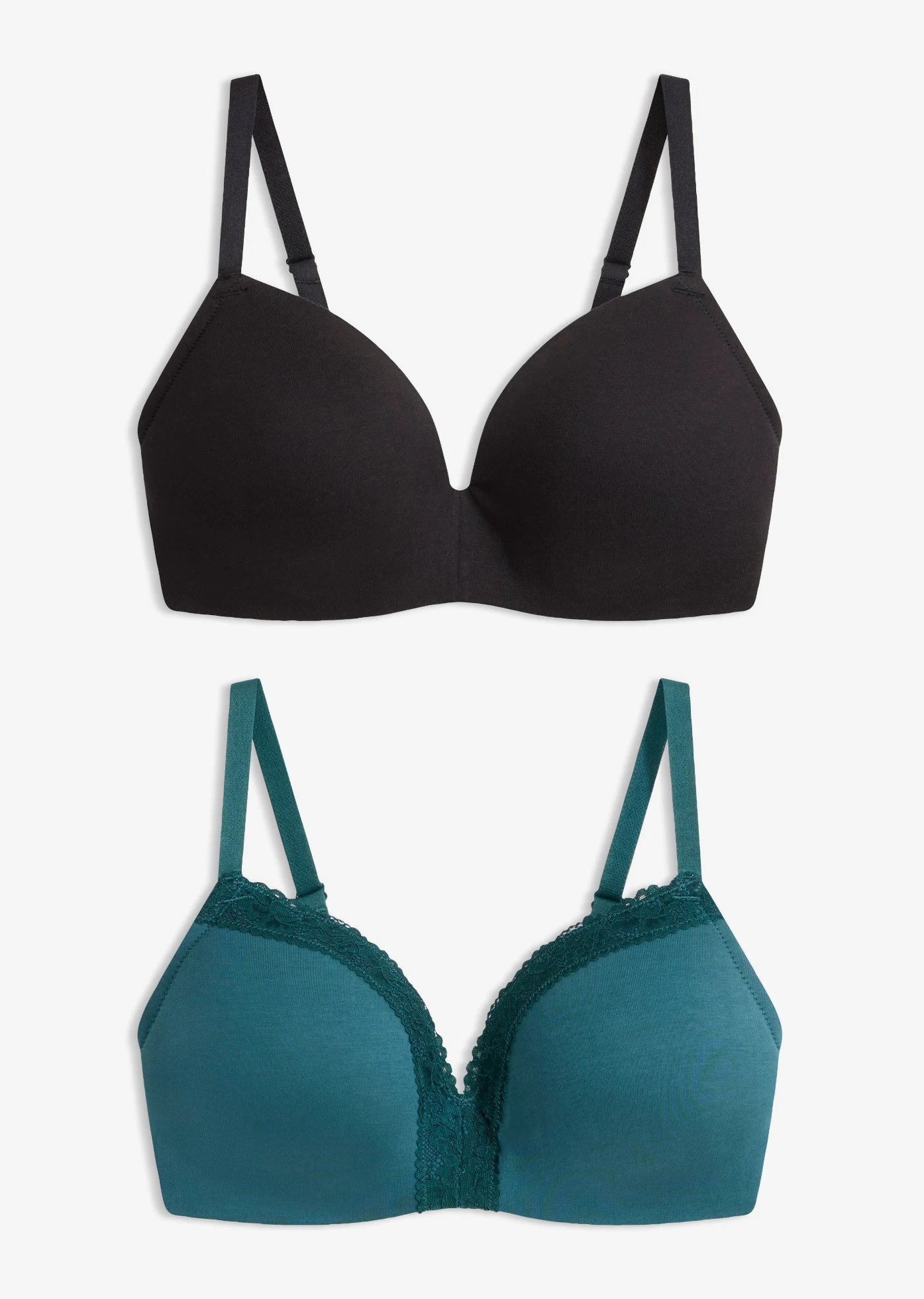 Lot de 2 soutiens-gorge coton à coques sans armatures • noir + pétrole foncé • Boutique bonprix