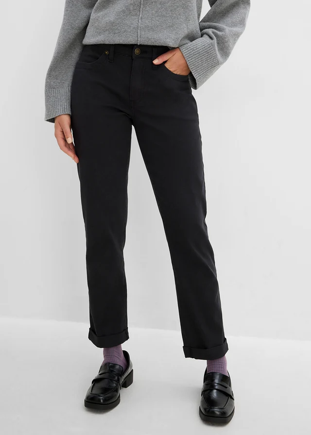 Stretch jeans high waist, straight, Kleur: zwart twill