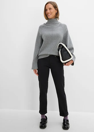 Jeansy ze stretchem straight, mid waist, kolor: czarny diagonal