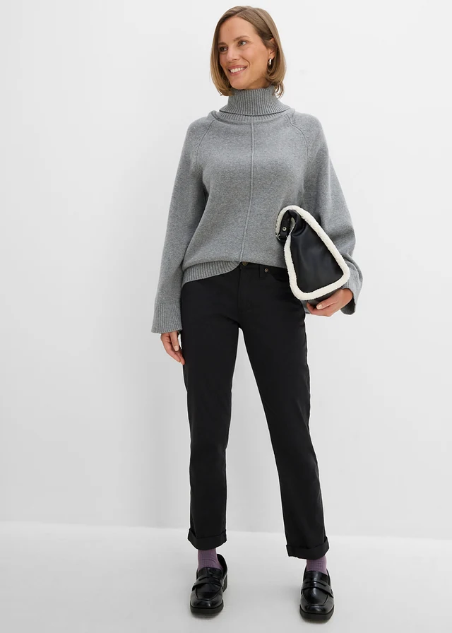 Stretch jeans high waist, straight, Kleur: zwart twill