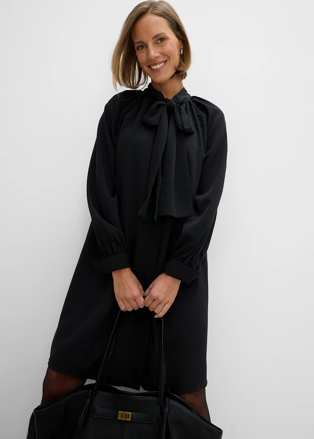 Rochie-bluză cu fundă la guler • negru • magazin bonprix