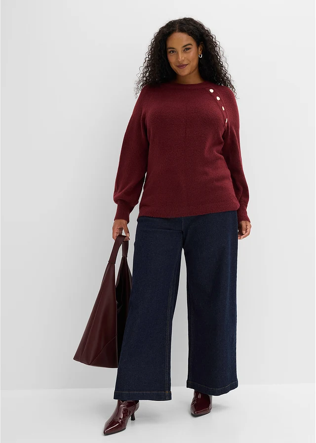 Pull à boutons dorés, Couleur: rouge érable