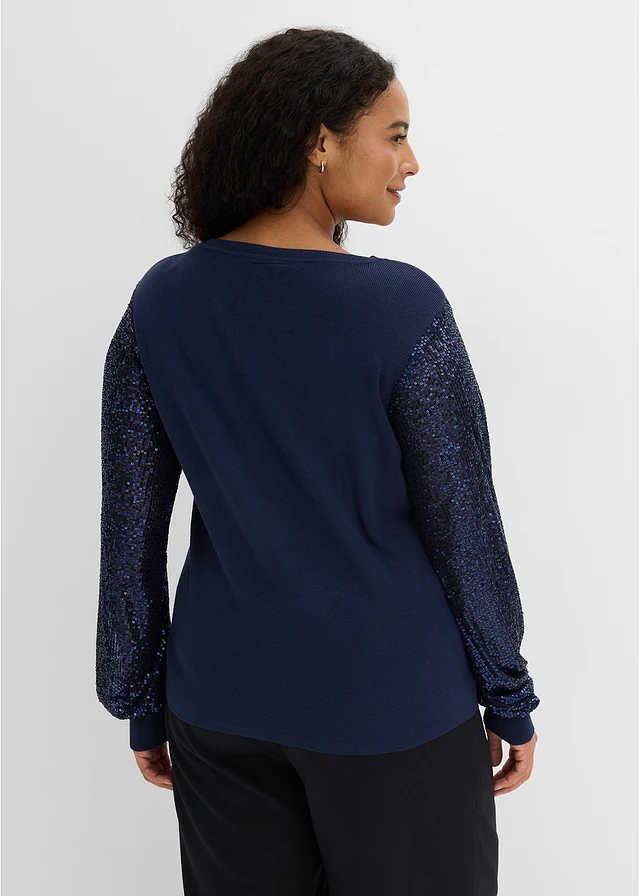 Pull en fine maille douce, Couleur: bleu foncé