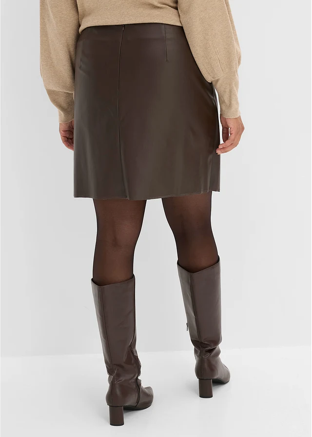 Jupe enduite de forme asymétrique, Couleur: marron foncé